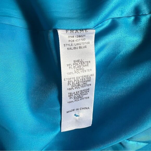FRAME Malibu Blue One Button Blazer Jacket – Size 6 – Vibrant Turquoise Workwear - Picture 10 of 11
